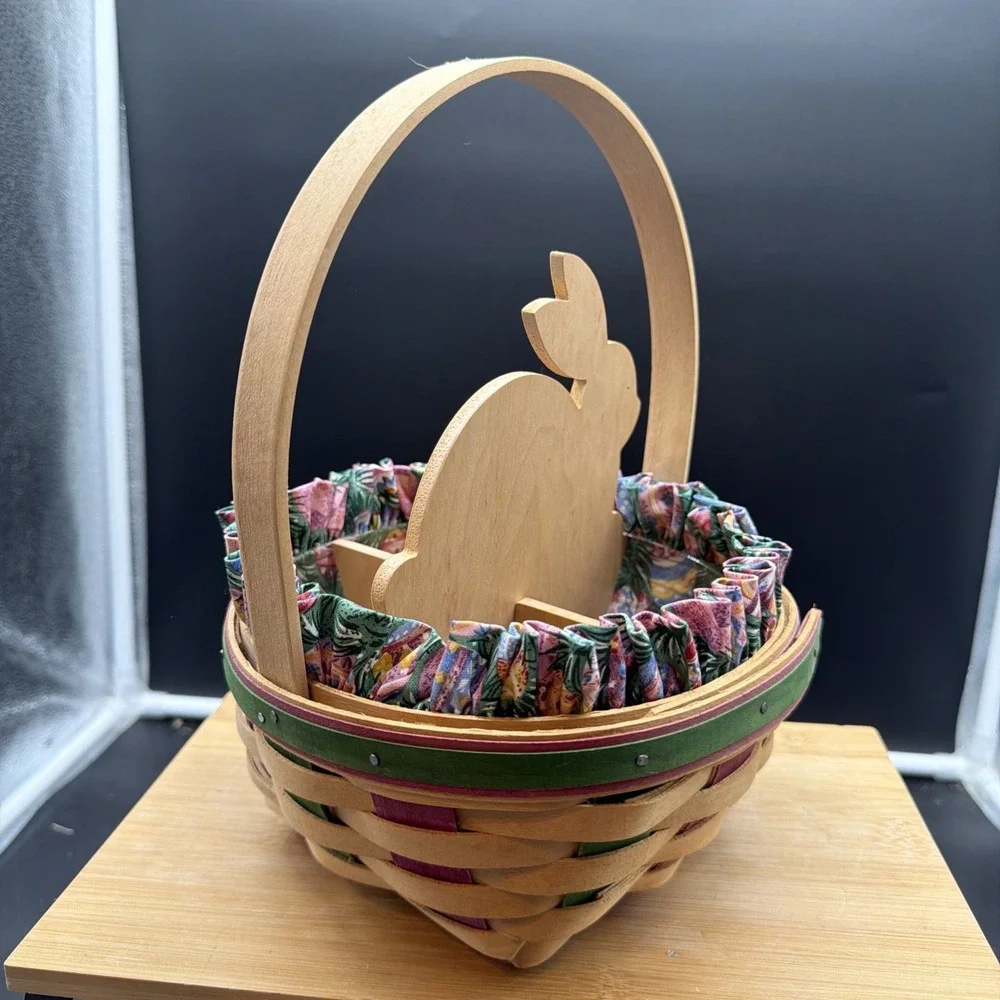Longaberger Easter Basket 1999 Bunny Rabbit Divider Liner Protector Tie On
